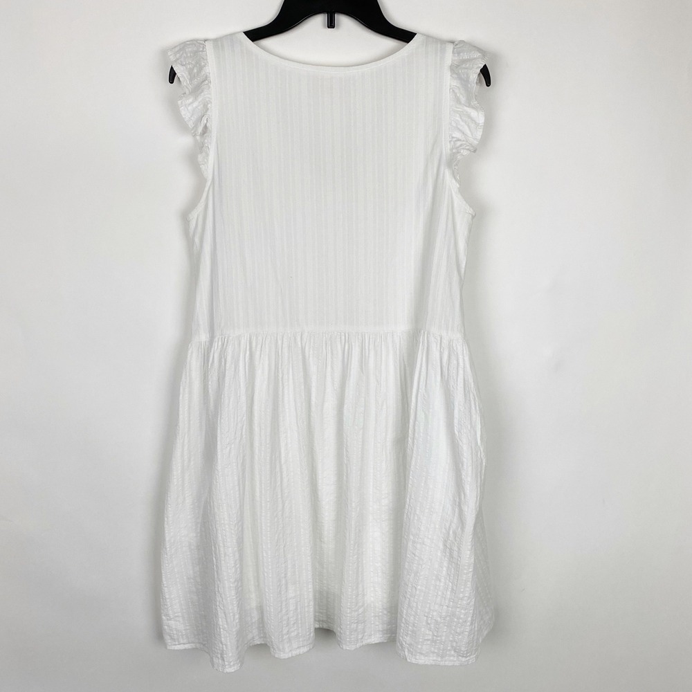 Listicle Dobby Stripe Ruffle Sleeve Babydoll Mini Dress Womens Small White - Picture 2 of 10